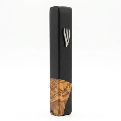 Mezuzá Arquitectónica 15cm: Negro y Madera de Olivo