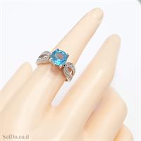 טבעת מכסף משובצת אבן טופז כחולה וזרקונים RG6130 | תכשיטי כסף 925 | טבעות כסף