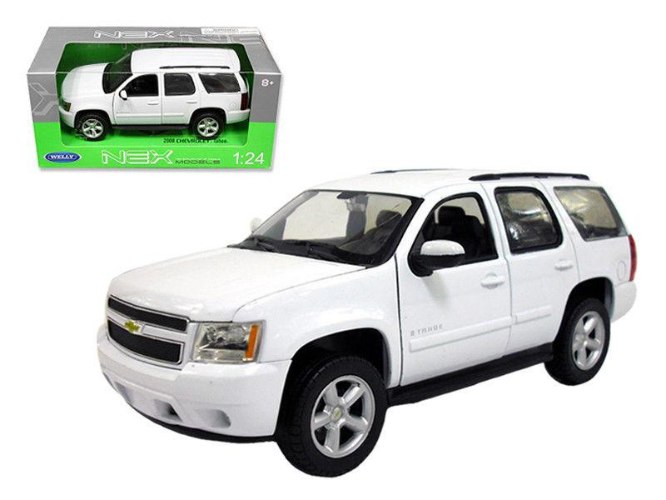 דגם מכונית שברולט טאהו לבן 1:24 Chevrolet Tahoe SUV 2008 מבית Welly