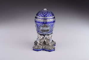 Blue Russian Egg with Man Riding Horse Surprise Inside