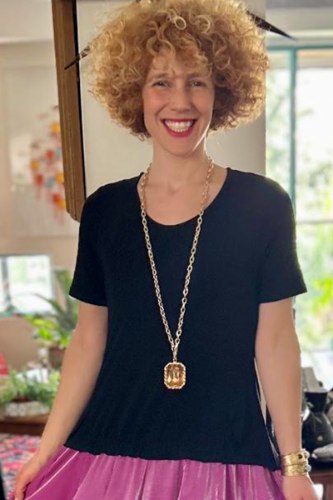 שרשרת תליון מתכת אבן גדולה צהובה