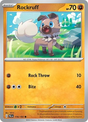 קלף בודד single פוקימון - rockruff - Paldea Evolved - 116/193