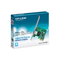 כרטיס רשת קווי Tp-Link TG-3468 Gigabit PCI Express – קופסת המוצר בצבע טורקיז ולבן מציגה את כרטיס הרשת הירוק ואת מאפייניו