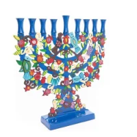 חנוכייה חיתוך לייזר ציור רימונים וציפורים 2