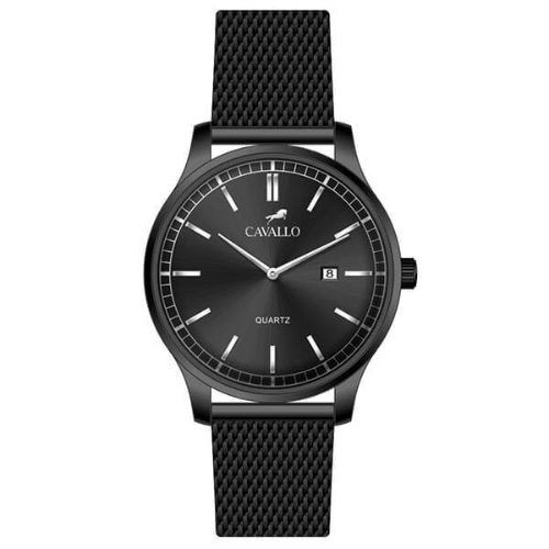 שעון CAVALLO מסדרת CASTELLO עם רצועת רשת שחורה