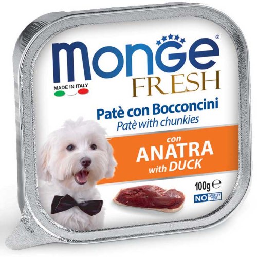 מעדן לכלבים מונג פטה נתחי ברווז 100 גרם - MONGE FRESH PATE DUCK 100G