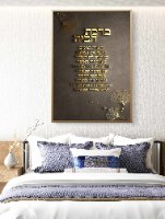 תמונה של ברכת הבית מודפסת על קנבס איכותי, רקע שחור\חום לבחירה והתאמה אישית של גודל ומסגרת.