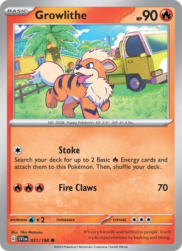 קלף בודד single פוקימון - growlithe - Scarlet & Violet - 031/198