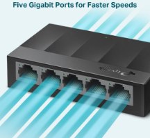 מתג שולחני TP-Link 5 Port 10/100/1000Mbps LS1005G – חמישה פורטי Gigabit עם אפקט מהירות.