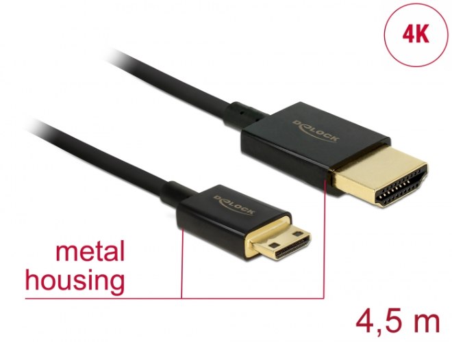 כבל מסך אקטיבי Delock Active Slim Cable High Speed Ethernet HDMI To Mini HDMI 3D 4K 4.5 m