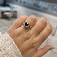טבעת לב יהלומים|טבעת יהלום שחור לב