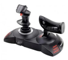בקר טיסה עם מצערת Thrustmaster T-FLIGHT HOTAS X PS3/PC – בקר טיסה שחור עם ג ויסטיק ומצערת נפרדת מוצג על רקע לבן