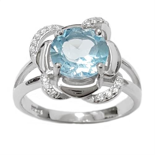 טבעת כסף משובצת טופז כחול וזרקונים RG5619 | תכשיטי כסף 925 | טבעות כסף