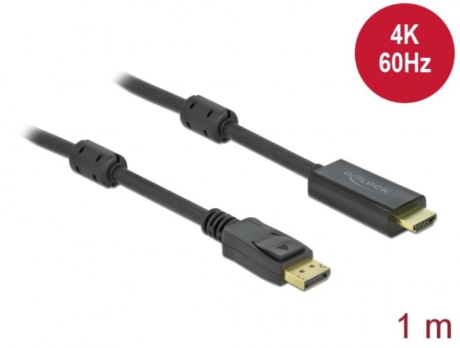 כבל מסך אקטיבי Delock Active DisplayPort 1.2 to HDMI Cable 4K 60 Hz 1 m