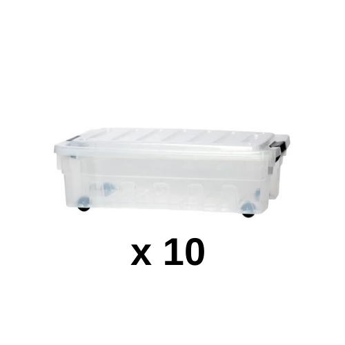 חבילת ארגזי אחסון | 10 יחידות של ארגז אחסון 30 ליטר | פלסטיק איכותי עם סגירה וגלגלים