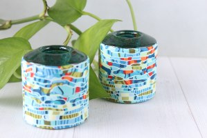פמוטים דו צדדיים בגווני ירוק, טורקיז ונגיעות כתום