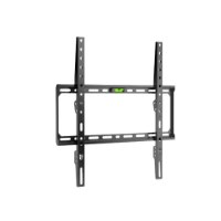 מתלה טלוויזיה דק במיוחד לתלייה על הקיר Lumi KL37-44F – מתקן תלייה שחור ממתכת עם פלס ירוק מובנה חוטי