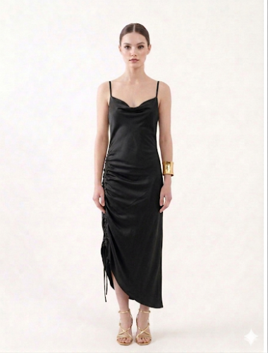 שמלת LEELU כיווץ - שחור