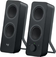 רמקולים למחשב Logitech Z207 10W – זוג רמקולים שחורים אלחוטיים אחד מהם עם בקר ווליום ונורית חיווי ירוקה