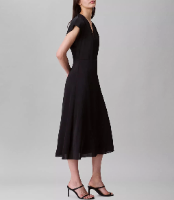 CALVIN KLEIN Women's Dress Sz 10 Satin V-Neck Midi Black