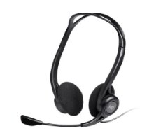 אוזניות עם מיקרופון Logitech 960 USB – אוזניות שחורות עם מיקרופון מובנה וכבל לבן המונחות על רקע לבן סינון רעשים