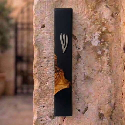 Mezuzá 15cm "Black & Wood": Olivo y Epoxi Negro