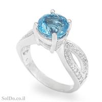 טבעת מכסף משובצת אבן טופז כחולה וזרקונים RG6130 | תכשיטי כסף 925 | טבעות כסף