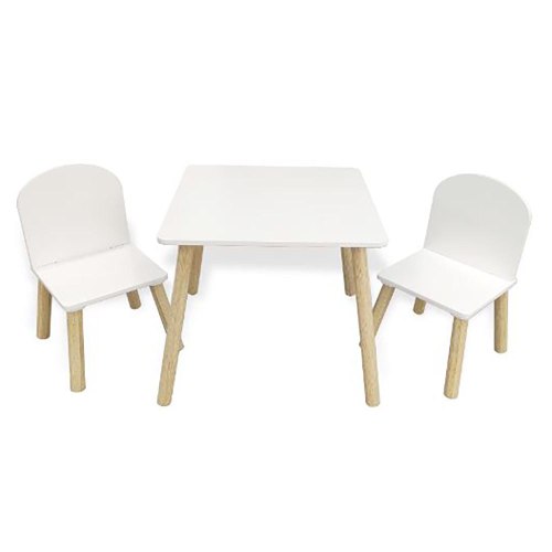 סט שולחן ו2 כסאות עץ לבן חלק