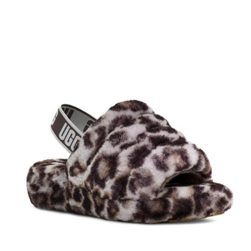 סנדליי UGG FLUFF YEAH SLIDE PANTHER PRINT STORMY GREY מנומר אפור | כפכפי אגג רצועה אחורית מנומר