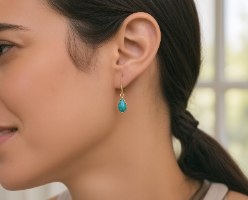 עגילי טורקיז טיפה תלויים מגולד פיילד 14K