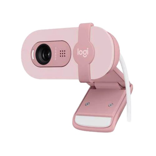 מצלמת רשת Full HD 1080p לוג'יטק Logitech Brio 100 עם כיסוי פרטיות בצבע ורוד