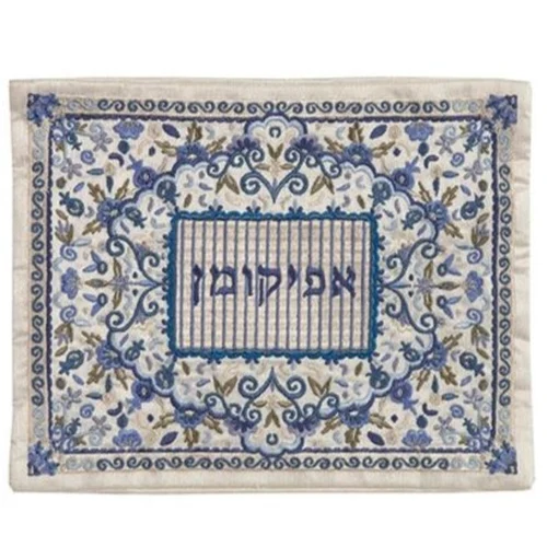 כיסוי אפיקומן רקמה מלאה פרחוני כחול