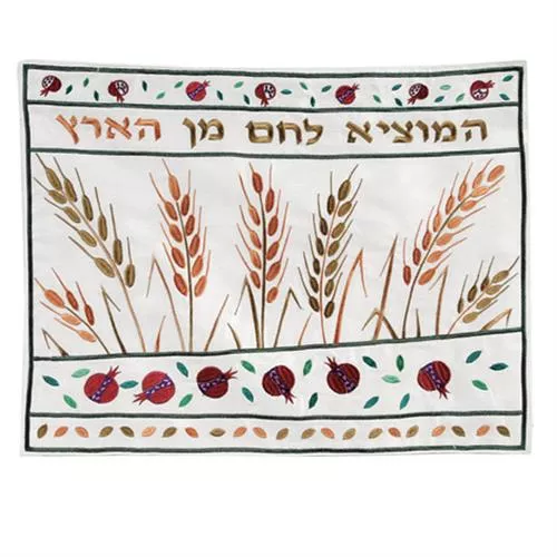 כיסוי חלה רקמה דגם שיבולים - כהה