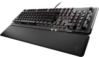 מקלדת גיימינג מכנית מוארת צבע שחור Turtle Beach Vulcan II Red-S – מקלדת הגיימינג השחורה מוארת באור אדום עם משענת כף יד