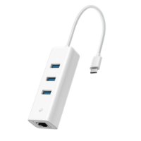 מפצל USB Type-C לחיבור רשת RJ45 בעל 3 חיבורי TP-Link UE330C USB 3.0 – פריט בודד לבן עם 3 כניסות USB 3 0 כחולות חיבור רשת