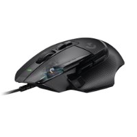 עכבר גיימינג צבע שחור Logitech G502 X – שחור עם תאורת לד ירוקה בחזית וחלק שקוף המציג רכיבים פנימיים