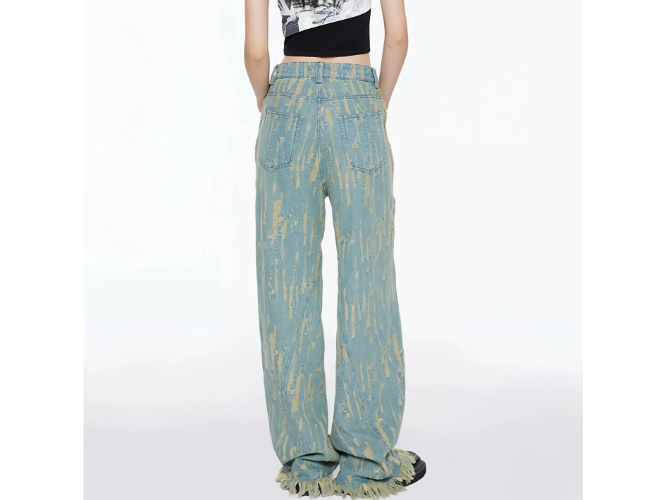 2023 קוריאנית דונגדאאמאן Y2k Streetwear רטרו חור ג 'ינס עוצב Harajuku רחב רגל Loose נשים מכנסיים לעש