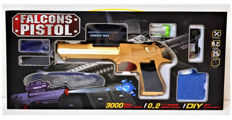 אקדח ג'ל  אוטומטי זהב כולל משקפיים  ומטען FALCONS  PISTOL - USB