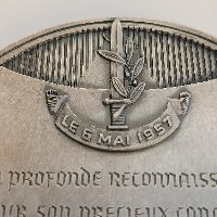 מדליה ציפוי כסף 170 גרם, 80 מ"מ- מבצע קדש 1957 מדינת ישראל מעניקה מדליות לקצינים צרפתים