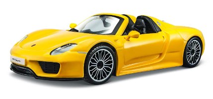 דגם מכונית בוראגו פורשה 918 צהוב Bburago Porsche 918 Spyder Convertible 1/24