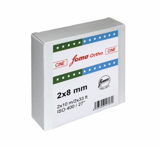 Fomapan ORTHO 400 2x8mm x 10m סרט נגטיב שחור לבן למסרטות 16 מ"מ או 8 מ"מ רגיל חרור בשני צדדים