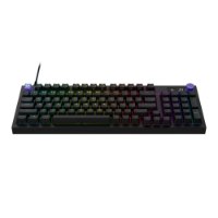 מקלדת גיימינג מכנית חוטית Logitech G316 X 98 – שחורה מוארת בתאורת RGB צבעונית מוצגת בזווית עליונה על רקע לבן