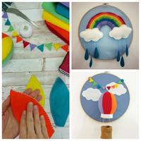 ערכת יצירה כפולה DIY ערכת תפירה - כדור פורח לחדר ילדים ומובייל קשת בענן- סט של 2 יצירות
