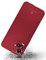 כיסוי פלסטיק אדום עבור Miracase Vivo Y21/Y33 – כיסוי אדום עם לוגו Miracase נראה נופל על משטח מרוסק