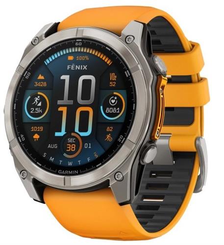 שעון חכם גרמין פניקס 8 Garmin Fenix 8 - AMOLED Sapphire 47mm - טיטניום עם רצועת סיליקון כתומה