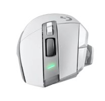 עכבר גיימינג אלחוטי Logitech G502X Lightspeed – מבט קדמי-עליון על עכבר לבן עם תאורה ירוקה