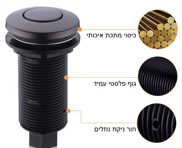 לחצן לטוחן אשפה בגימור אפור גרפיט