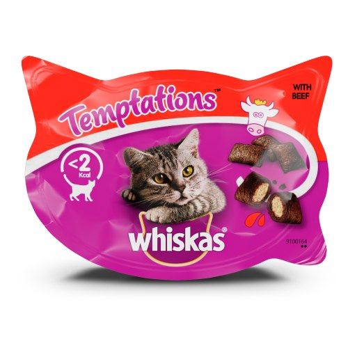 חטיף ויסקס טמפטיישן עם בקר 60 גרם - WISKAS TEMPTATIONS BEEF 60G