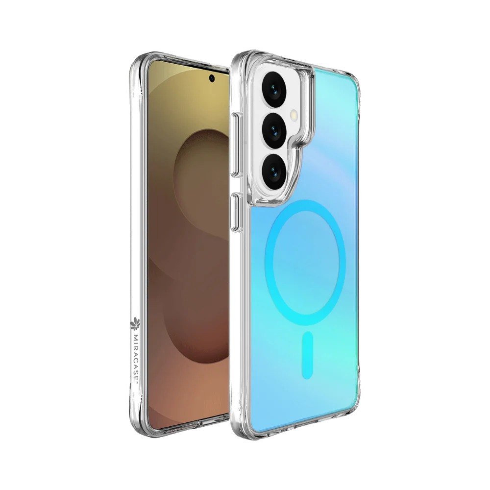 כיסוי כחול עבור Miracase Mirachrome Samsung 26 – פריט בודד של כיסוי שקוף עם גב הולוגרפי כחול וטבעת מגנטית לבנה אלחוטי