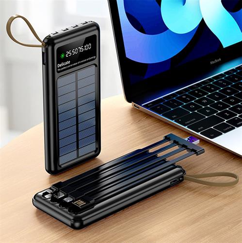 פאוור בנק עם כבלים נשלפים 10,000mAh ופנל סולארי ,Solar PowerBank טעינה מהירה,פנסי לד,4 יציאות , טעינת USB/TYPE-C דגם 5217